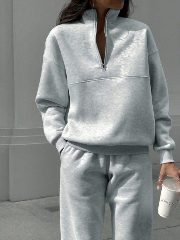 Long-sleeved Sports Sweatshirt Suit Fashion Stand-up Collar Zip-up Top And Elastic Band Trousers With Pocket Srping Fall Clothing For Women - Image 2