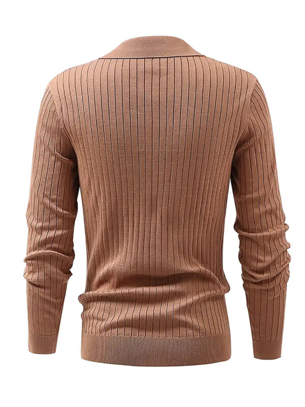 Lapel Texture Stretch Slim Knit Polo Shirt Men Polo Shirt Fashion Waffle Long-sleeved Tops Clothing Casual Comfortable Golf Men's Clothing - Image 6