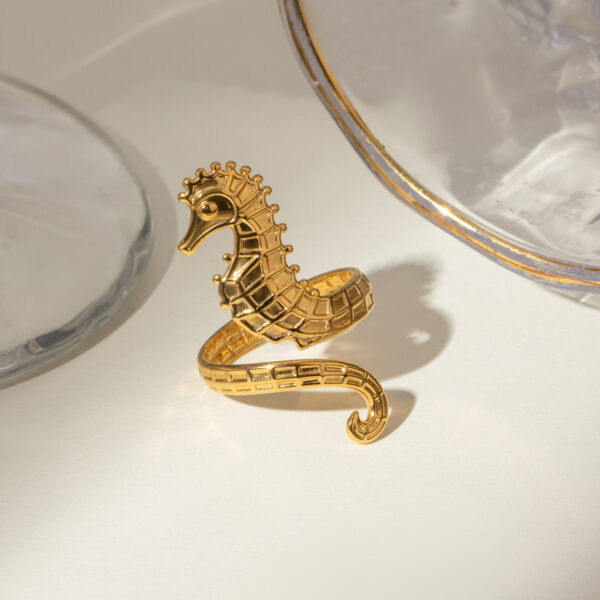 Ocean 18K Gold Stainless Steel Seahorse Opening Ring - Image 5