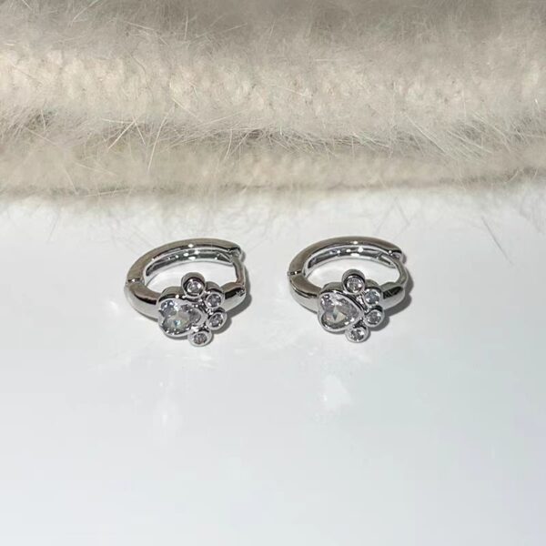 Female Diamond Studded Love Cat Foot Earrings - Image 3