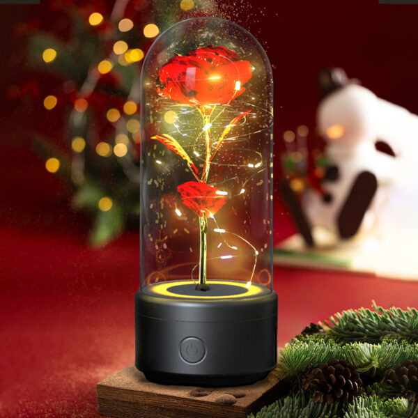 Creative 2 In 1 Rose Flowers LED Light And Bluetooth-compatible Speaker Valentine's Day Gift Rose Luminous Night Light Ornament In Glass Cover - Image 2