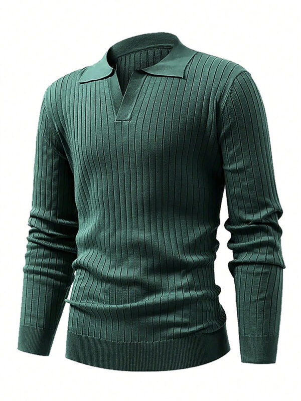 Lapel Texture Stretch Slim Knit Polo Shirt Men Polo Shirt Fashion Waffle Long-sleeved Tops Clothing Casual Comfortable Golf Men's Clothing - Image 8