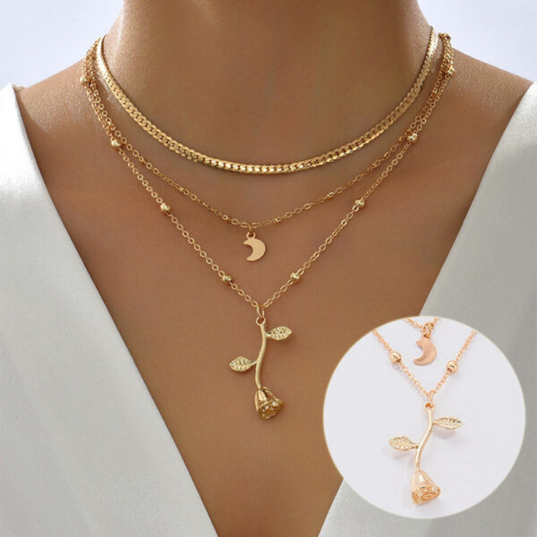 Bohemia Multilayer Moon Gold Color Pendant Necklaces For Women Rose Flower Choker Necklace 2025 Fashion Jewelry Party Gift Valentine's Day Gifts