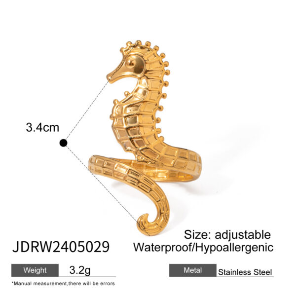 Ocean 18K Gold Stainless Steel Seahorse Opening Ring - Image 4