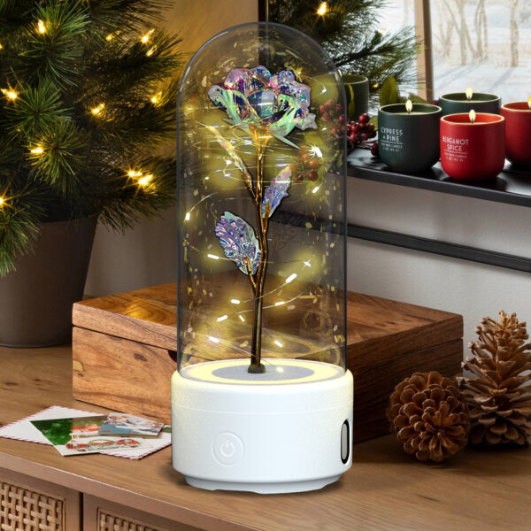 Creative 2 In 1 Rose Flowers LED Light And Bluetooth-compatible Speaker Valentine's Day Gift Rose Luminous Night Light Ornament In Glass Cover - Image 6